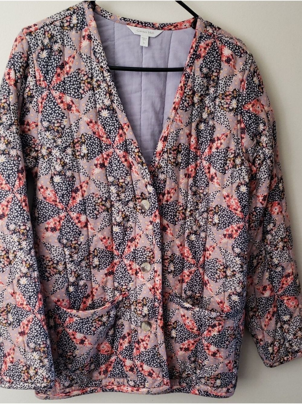 Floral Patchwork Quilted Jacket - Blue & Peach